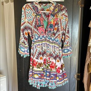 Multicolor Patterned Dress with Tassels